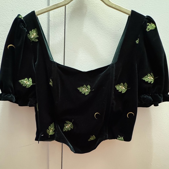 Disturbia Forest Green velvet corset top size 8 embroidered - Picture 2 of 5